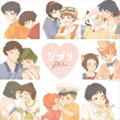 Ghibli couples Ghibli Love, Hayao Miyazaki Movies, 하울의 움직이는 성, Studio Ghibli Fanart, The Cat Returns, Film Anime, Ghibli Artwork, Howl's Moving Castle, Studio Ghibli Movies