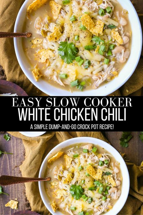 Crock Pot White Chicken Chili, Healthy Chili Crockpot, White Chicken Chili Soup, Crockpot Chicken Chili Recipes, White Chicken Chili Recipe Crockpot, Chicken Chili Soup, Healthy Crockpot Soup, Easy Crockpot Soup, White Chili Recipe