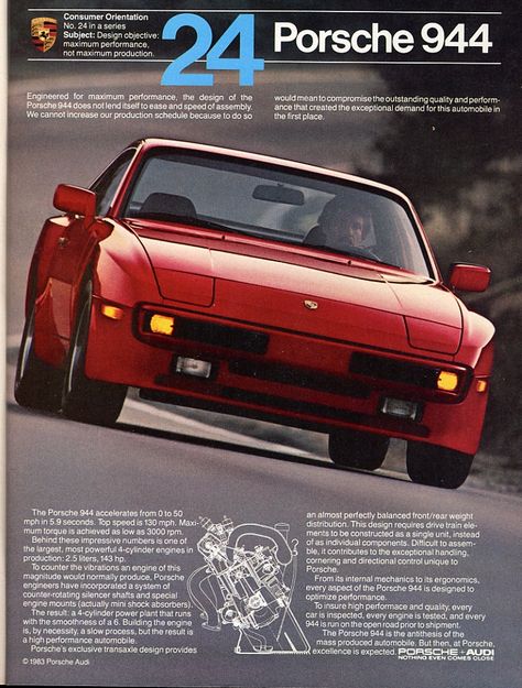 Porsche 944 ad (original) Porsche 80s, Porsche 924, Porsche Classic, Car Brochure, Porsche 944, Vintage Porsche, Vw Porsche, Car Advertising, Classic Porsche