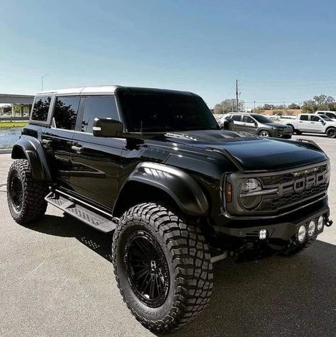 Bronco Blacked Out, Bronco Raptor Black, Blacked Out Bronco, Black Ford Raptor, Custom Ford Bronco, Black Bronco, Ford Bronco Lifted, Ford Bronco Raptor, Bronco Raptor