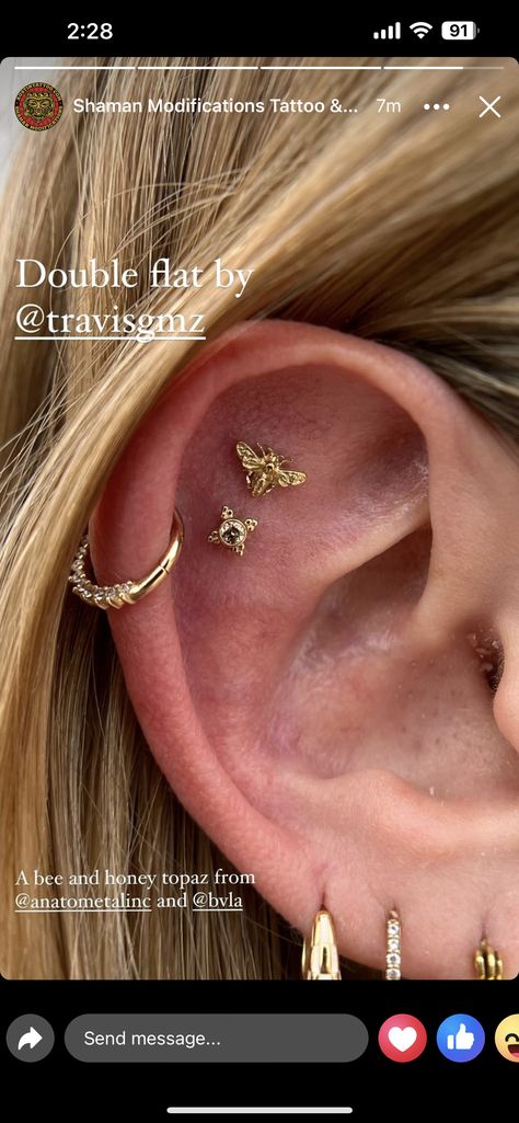 Ear Piercing Flat Ideas, Body Ideas, Flat Piercing, Anti Tragus, Flat Ideas, Ear Piercing, Tragus, Ear Piercings, Topaz