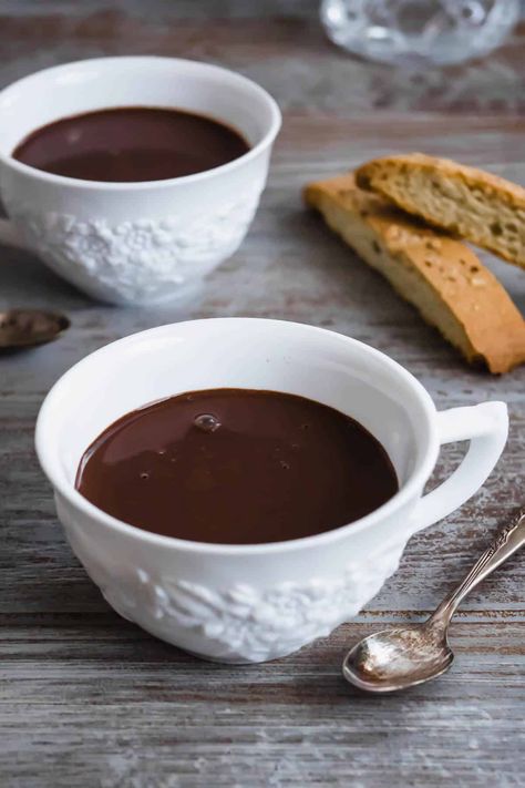 Italian Hot Chocolate Recipe, Italian Hot Chocolate, Sipping Chocolate, The Mediterranean Dish, Hot Chocolate Recipe, Filled Cookies, Chocolate Maker, Single Serve Coffee Makers, Fettuccine Alfredo