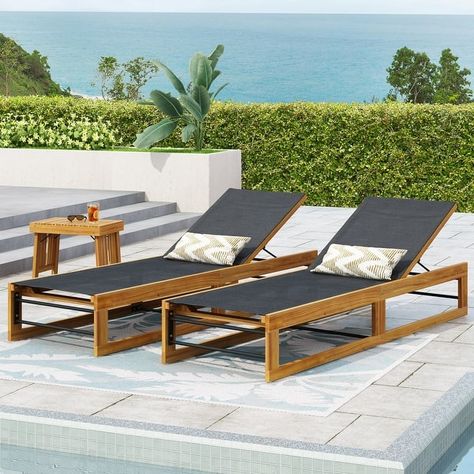 Emile Outdoor Mesh and Wood Chaise Lounge (Set of 2) by Christopher Knight Home - Bed Bath & Beyond - 34810075 Worthy Aesthetic, Wood Chaise Lounge, Outdoor Comfort, Chaise Lounges, Outdoor Chaise, Outdoor Chaise Lounge, Noble House, Christopher Knight Home, Contemporary Outdoor