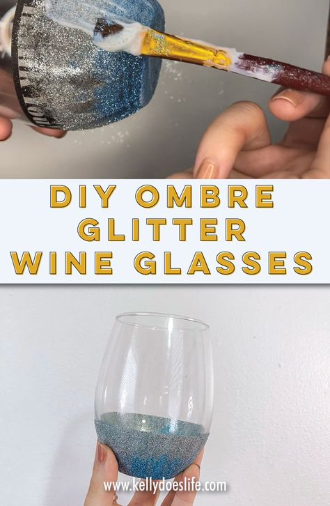 How to DIY Ombre Glitter Wine Glasses - Complete Tutorial Wedding Souvenirs Diy, Glitter Wine Glasses Diy, Diy Halloween Dekoration, Glitter Wine Glasses, Diy Wine Glasses, Decorated Wine Glasses, Glitter Glasses, Diy Ombre, Wine Glass Crafts