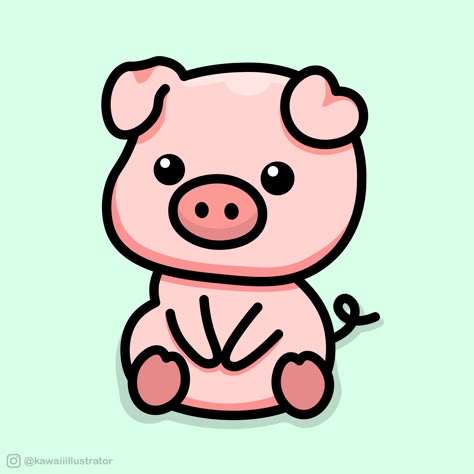 Pink Cartoon Drawings, Pig Kawaii Drawing, Cute Simple Pig Drawings, Pig Sketch Cute, Pink Animal Drawing, Cute Pig Cartoon Kawaii, Cute Pig Pictures Cartoon, Cute Farm Animals Cartoon, Piggy Drawing Cute