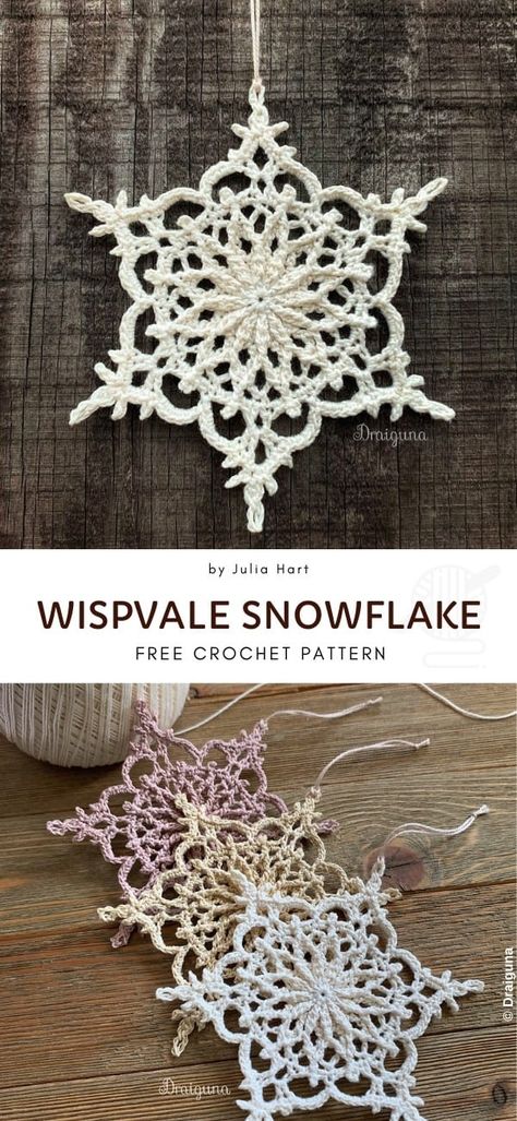 Snowflakes Crochet Decorations for Winter - Pattern Center Snowflakes Crochet, Crocheted Motifs, Free Crochet Snowflake Patterns, Crocheted Snowflakes, Crochet Shapes, Crochet Christmas Snowflakes, Xmas Crochet, Crochet Decorations, Jul Diy