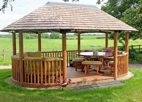 Breeze House, Round House Plans, Gazebo Ideas, Gazebo Plans, Summer House Garden, Thatched House, Wooden Gazebo, House Design Ideas, Backyard Gazebo