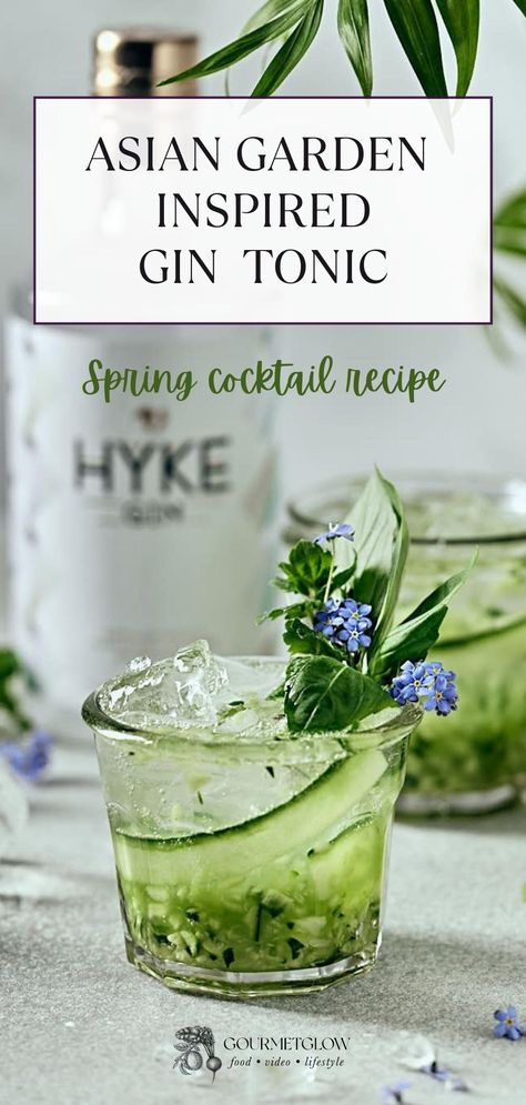 Savor the essence of spring with Asian Garden Gin Tonic. This refreshing cocktail features lemongrass syrup, lime juice, and Hyke Gin, all artfully photographed and garnished to perfection. #cocktailrecipe #gintonicidea #cocktaildecoration #mixologist #drinkphotography #alcoholicdrinks Cocktail Styling, Gin Based Cocktails, Garden Cocktail, Spring Drink, Spring Cocktail, Spring Cocktails Recipes, Cocktail Decoration, Specialty Drinks, Gin Tasting