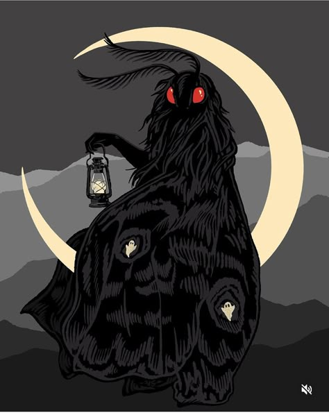 Mothman Drawing Reference, Moth Man Painting, Cryptid Wallpaper Aesthetic, Cute Cryptids Art, Moth Man Pfp, Cryptids Wallpaper, Moth Man Art, Cute Mothman Art, Mothman Pfp