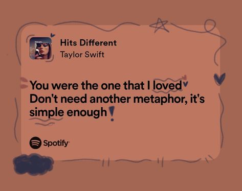 Taylor Swift Metaphors, Hits Different Taylor Swift Lyrics, Hits Different Lyrics, Hits Different Taylor Swift, Taylor Swift Lyrics Spotify, Luna Core, Wedding Nightmare, Songs Aesthetic, Singer Dr