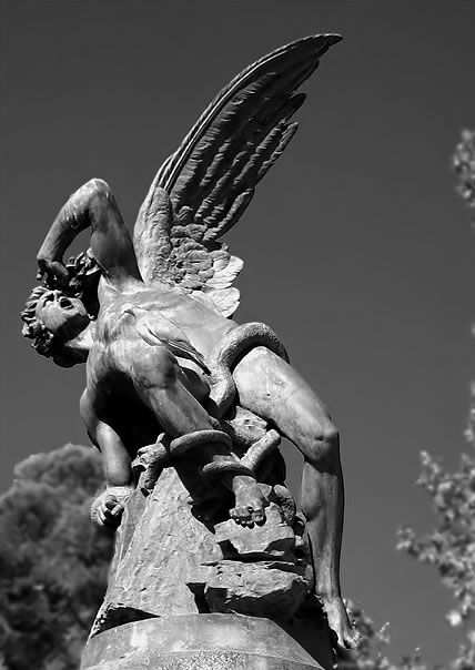 This statue in Parque del Buen Retiro, Madrid, Spain, is probably the only public statue in the world dedicated to the devil. It depicts Lucifer, the fallen angel who was cast out of heaven to become Satan. Milton Paradise Lost, The Fallen Angel, John Malkovich, Angel Sculpture, Jeff Buckley, Anna Karenina, San Michele, In Memoriam, Angels Among Us