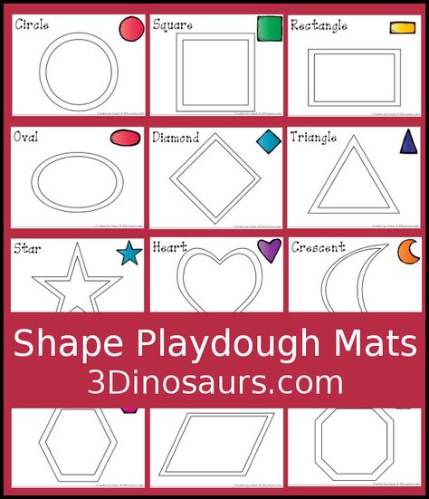 Free Shape Playdough Mats | 3 Dinosaurs Shape Mats Free Printable, Play Doh Mats, Dot Marker Printables, Playdoh Mats, Shape Coloring Pages, 3 Dinosaurs, Printable Shapes, Playdough Activities, Shapes Preschool