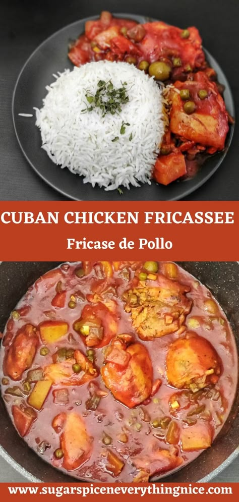 Cuban Chicken Fricasse Recipe, Chicken Fricase Crock Pot, Chicken Fricassee Cuban, Cuban Recipes Chicken, Cuban Shredded Chicken, Cuban Chicken Stew, Pollo Fricase Cuban Chicken, Cuban Chicharo Recipe, Ajiaco Cubano Recipes