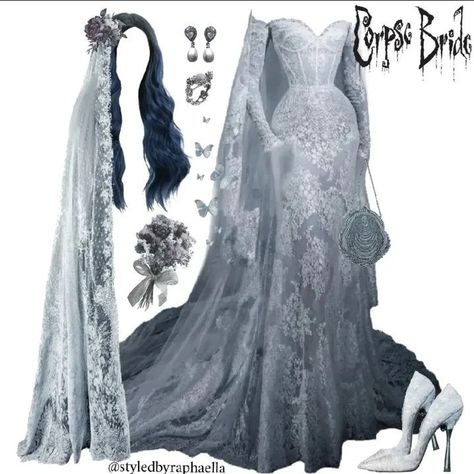 Corpse Bride Wedding Theme, Corpse Bride Dress, Corpse Bride Halloween, Bride Halloween Costume, Wedding Dress Fantasy, Corpse Bride Wedding, Halloween Wedding Dresses, Bride Halloween, Nightmare Before Christmas Wedding