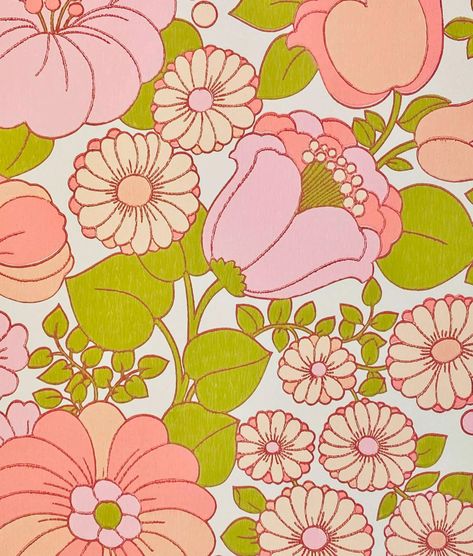 Vintage Original 1960s 1970s Pink Cover Me in Flowers Floral - Etsy Retro Floral Bedroom, Aesthetic Retro Wallpaper Vintage, 70s Floral Wallpaper, Retro Wallpapers Vintage 1970s, Vintage Wallpaper Patterns 1950s, Pink And Green Aesthetic Vintage, Retro Pink Bedroom, Retro Flower Wallpaper, Pink Wallpaper Pattern