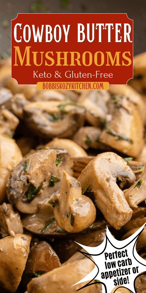 These easy Garlic Herb Mushrooms are the perfect side dish to almost any main entree! These sautéed garlic herb mushrooms are sauteed in a garlic herb aka cowboy butter sauce and they are sure to be a hit! Keto Mushroom Side Dishes, Cowboy Butter Mushrooms, Cowboy Mushroom, Mushroom Butter Sauce, Cowboy Mushrooms Recipe, Cowboy Mushrooms, Butter Mushrooms, Sauteed Mushroom Recipes, Sautéed Mushrooms