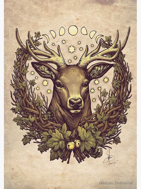 "CERNUNNOS STAG" Photographic Print by medusadollmaker | Redbubble Celtic Deities, Stag Design, Celtic Gods, Deer Tattoo, Spirit Animal Art, Pagan Art, Tattoo Graphic, Deer Art, Doll Maker