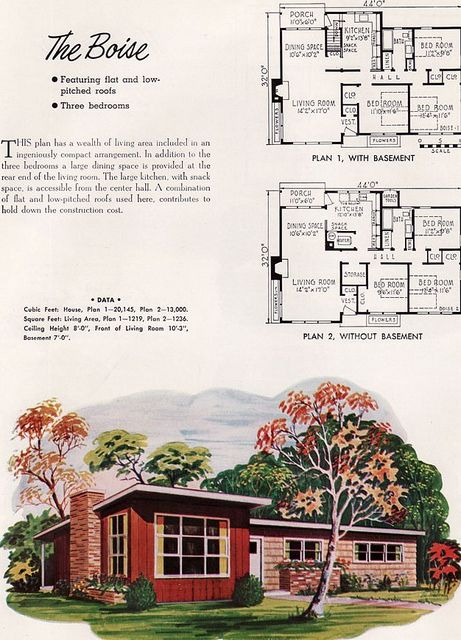 NPS plan Boise, 1952. #vintage #house #plans #1950s Mid Century House Plans, 50s House, Small House Architecture, Mid Century Modern House Plans, Mcm House, Vintage House Plans, Vintage Architecture, Sims House Plans, Mid Century Architecture