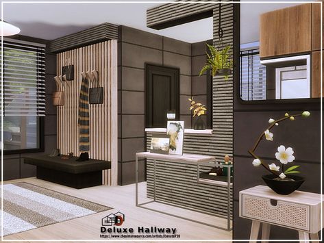 Entryway Sims 4 Cc, Sims Entryway, Sims 4 Hallway, Sims 4 Entryway, Modern Wood Floors, Box Houses, Old Bricks, Outdoor Retreat, Sims 4 Houses