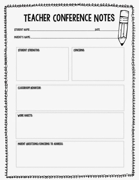 Conference Notes For Teachers, 3rd Grade Parent Teacher Conferences, Parent Teacher Interviews Template, Parent Teacher Conferences Kindergarten Free Printable, Free Parent Teacher Conference Forms, Preschool Parent Teacher Conferences Free Printable, Parent Teacher Interviews, Parent Conferences, Parent Teacher Conference Forms