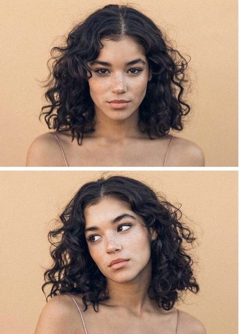 Short Curly Hair Without Bangs, Short Curly Hair Face Framing Layers, Curly Hair Square Face Haircuts, Curly Hair Cuts Mid Length, Short Curly Haircuts Middle Part, Mid Length Haircut Curly Hair, Short Curly Hair With Face Framing Layers, Curly Short Hair Aesthetic, Midlength Curly Hair