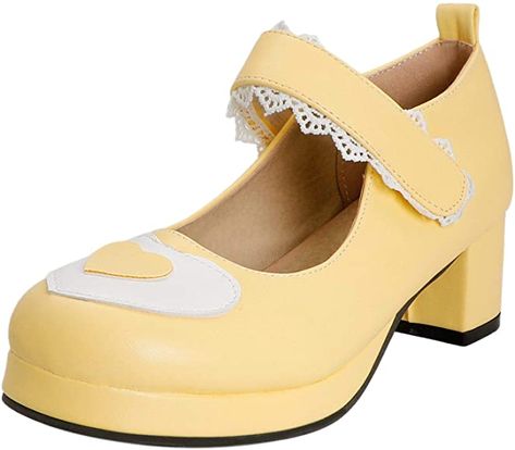 Rainbow Kawaii, Gothic Cosplay, Mary Jane Platform Shoes, Classic Lolita, Womens Mary Janes, Platform Mary Janes, Cute Heels, Yellow Shoes, Thick Heel