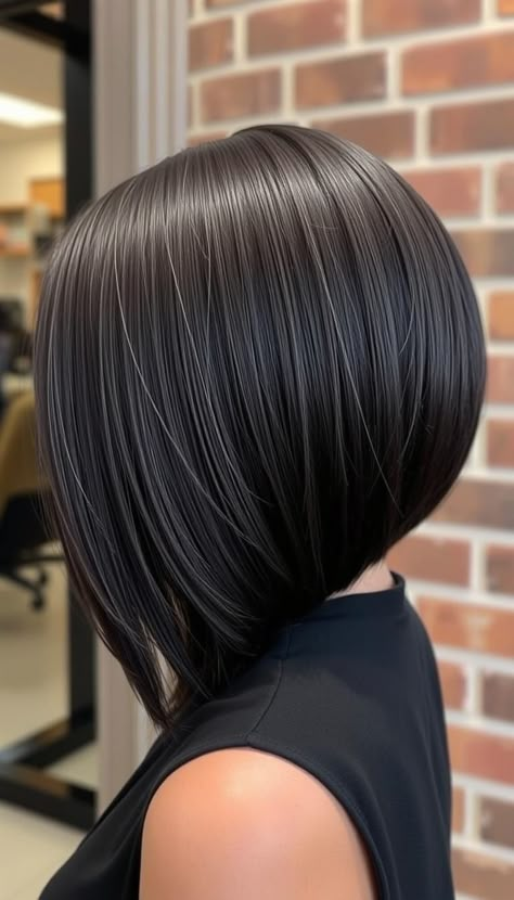 A textured sleek bob with defined ends for a modern and polished appearance 💥 #TexturedSleekBob #DefinedEnds Mid Neck Bob, Hair Cuts For Short Hair, Bob Cut Hair, Angled Haircut, Reverse Bob, Cortes Bob, Line Bob, Hair Contouring, A Line Bob