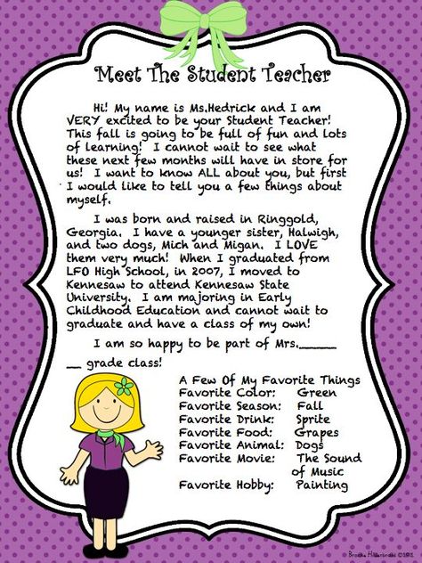 Meet the Student Teacher letter, could be altered to be meet the teacher. Meet The Student Teacher, Meet The Student, Teacher Introduction Letter, Teacher Resumes, Teacher Introduction, Letter To Students, Quotes Teacher, Teacher Letter, Teacher Portfolio