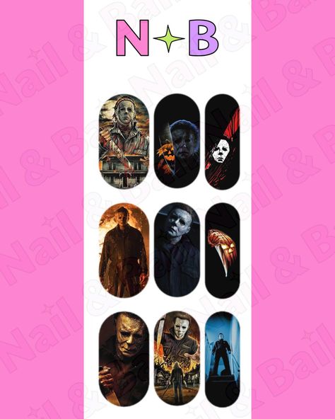 Get ready to spook up your nails this Halloween! 🎃👻 Our new nail decals feature all your favorite horror icons: Michael Myers, Freddy Krueger, The Shining, Chucky & Tiffany, Pennywise, Beetlejuice, and Art the Clown. Perfect for a frightfully fabulous manicure! 💅🖤 #nails #nailart #naildecals #nailwraps #nailstickers #waterslidenaildecals #nailsnailsnails #naildesigns #halloweennails #halloweennaildecals #halloweennailart Chucky Tiffany, Halloween Nail Decals, Art The Clown, Manicure Nails, Horror Icons, New Nail, The Clown, Halloween Nail Art, Freddy Krueger