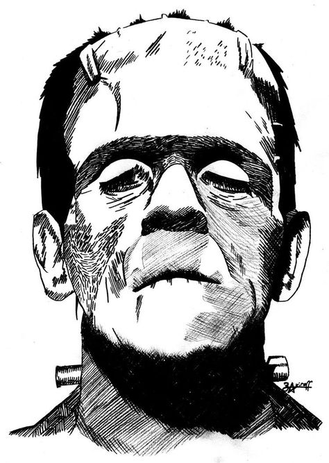 Universal Monsters Tattoo, Frankenstein Tattoo, Frankenstein Art, Monster Tattoo, Monster Drawing, Horror Tattoo, Frankenstein's Monster, Horror Movie Art, Bride Of Frankenstein