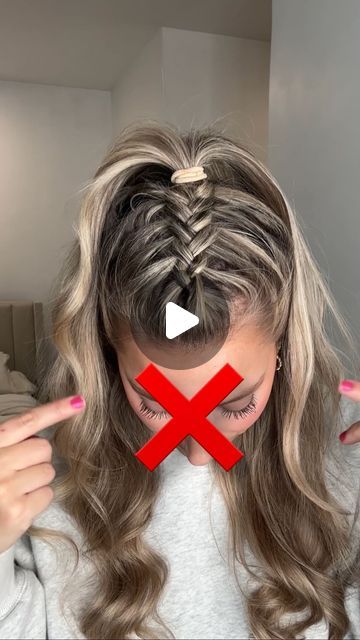 Faux Dutch Braid, Braids Medium, Video Hairstyles, Parting Hair, Dutch Braid Hairstyles, Twisted Hair, Cheer Hair, Quick Braided Hairstyles, Ribbon Hairstyle