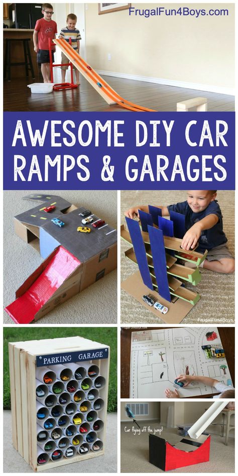 Awesome DIY Car Ramps and Garages for Toy Cars - Fun toys to make out of cardboard boxes and simple supplies. Diy Car Ramps, Hot Wheels Diy, Car Tracks For Kids, Kid Activites, Diy Toys Car, Toy Car Garage, Diy Cardboard Toys, Quarantine Activities, Christian Classroom