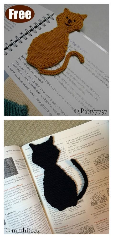 Cat Silhouette Bookmark Free Knitting Pattern #startknittingfreepattern #easyknittingpatterns #knittingpatternsbeginner Cat Bookmark Crochet, Cat Bookmarks Diy, Bookmarks Knitted, Bookmark Crochet Tutorial, Crochet Bookmarks Free Patterns, Bookmark Easy, Knitting Animals, Knitting Projects Free, Animal Knitting