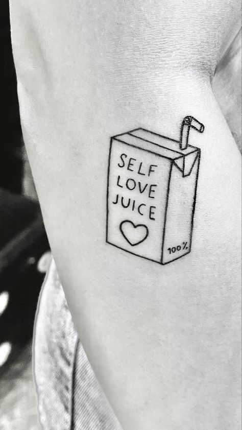 Self-love juice, tattoo ideas, inked, first ink, arm tattoo, inspo Self Love Tattoos, Tattoo Fillers, Filler Tattoos, Easy Tattoos, Juice Tattoo, Tattoo Filler, Self Love Tattoo, Red Tattoo, Aesthetic Nails