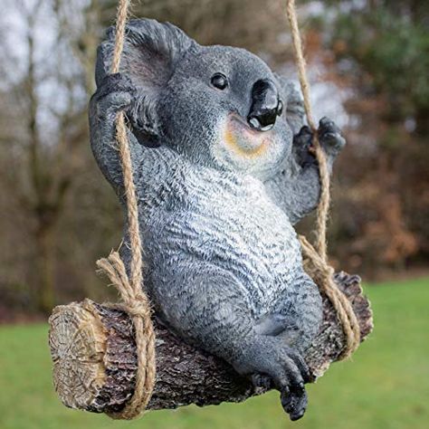 garden mile Swinging Koala Bear Resin Garden Ornament Swing Koala Indoor Outdoor Sculpture Statue Ornaments Decor Yar... Garden Hooks, Tree Garden, Rabbit Decor, Rope Cord, Easter Bunny Decorations, Garden Ornament, Handmade Beauty Products, Outdoor Sculpture, Animal Ornament