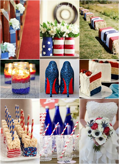 creative wedding ideas for July 4th wedding White And Navy Wedding, July Wedding Colors, Red White Blue Wedding, July 4th Wedding, Navy Wedding Colors, Patriotic Wedding, Dark Blue Wedding, Themed Wedding Decorations, Red And White Weddings