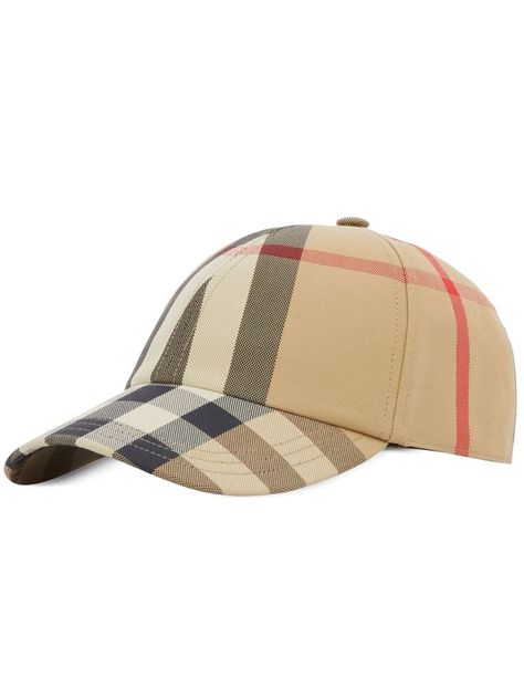 embroidered-logo check cotton baseball cap from BURBERRY featuring archive beige, multicolour, cotton, check pattern, embroidered logo to the rear, curved peak and adjustable fit. Brand Book, Custom Watch, Kids Branding, Burberry Men, Bag Dress, Diaper Backpack, Check Pattern, Womens Backpack, Trekking