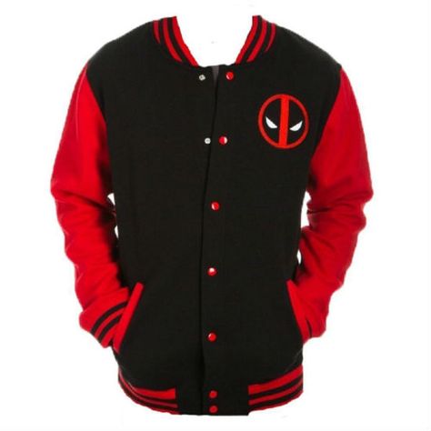 Deadpool letterman jacket Black Letterman Jacket, Deadpool Outfit, Deadpool Jacket, Deadpool Logo, Red And Black Jacket, College Jacket, Jacket Varsity, Geek Clothes, Marvel Clothes