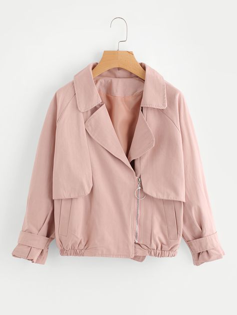 Shop Fold Over Side Zipper Jacket online. SheIn offers Fold Over Side Zipper Jacket & more to fit your fashionable needs. Side Zipper Jacket, Pola Jaket, Hoody Outfits, Clueless Outfits, Fashion Tops Blouse, Kawaii Fashion Outfits, Fashionista Clothes, Fashion Attire, Denim Jacket Women