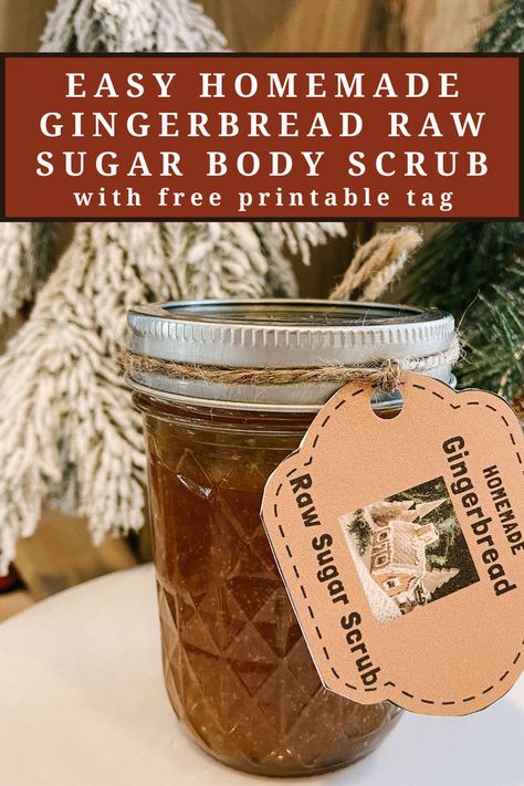 This homemade gingerbread raw sugar body scrub will make you want to keep it for yourself or make batches of it, because it’s just that good! It has simple, natural ingredients that will bring back memories and scents of the holiday season. I am pretty sure your family and friends are going to prefer you making batches of it so you can share it with them too! Gingerbread Sugar Scrub, Raw Sugar Scrub, Sugar Body Scrub Recipe, Homemade Gingerbread, Body Scrub Recipe, Bath Care, Sugar Scrub Recipe, Free Printable Tags, Raw Sugar