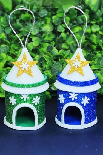 DIY Christmas House. Glitter Foam Sheets Crafts 🎄🎄 DIY Glitter Foam Christmas House Making For Decorations. DIY glitter foam Christmas ornaments like a cute winter house. Easy Christmas Crafts. #House #Christmas #Decor Foam Sheets Crafts, Christmas Toy Decorations, House Christmas Decor, Glitter Paper Crafts, Foam Christmas Ornaments, Foam Sheet Crafts, House Crafts, Diy Glitter, Handmade Christmas Crafts