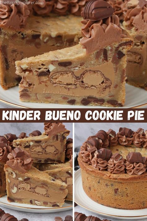 Kinder Bueno Recipes, Hazelnut Cream Filling, Cookie Pie Recipe, Trending Desserts, Cookie Pies, Skillet Cookies, Chocolate Chip Cookie Pie, Hazelnut Recipes, Hazelnut Cream