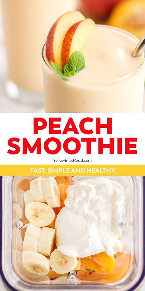 Peach Banana Smoothie, Peach Smoothie Recipes, Peach Smoothie, Fruit Smoothie Recipes Healthy, Smoothie Recipes Healthy Breakfast, Smoothie Drink Recipes, Healthy Drinks Smoothies, Easy Smoothie Recipes, Peach Recipe