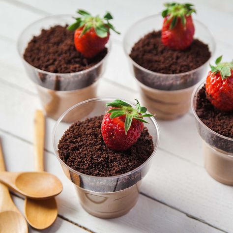 Homemade Chocolate Pudding Recipe, Dirt Cups Dessert, Dirt Recipe, Dirt Cups Recipe, Dirt Pudding Cups, Chocolate Dirt, Chocolate Pudding Cups, Dirt Dessert, Mint Chocolate Cheesecake