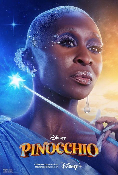 The Blue Fairy, a fairy who brings Pinocchio to life and promises to turn him into a real boy if he proves himself worthy. Fairies Movie, The Blue Fairy, Pinocchio Disney, Cynthia Erivo, Film Disney, Disney Day, Disney Live Action, Now And Then Movie, Blue Fairy