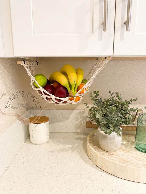 Fruit Veggie Hammock, Boho Hanging Produce Storage, Macrame Handmade Hammock - Etsy Kitchen Counter Space Ideas, Counter Space Ideas, Macrame Storage, Kitchen Counter Space, Produce Storage, Hanging Fruit Baskets, Outdoor Kitchen Decor, White Christmas Decor, Produce Bags