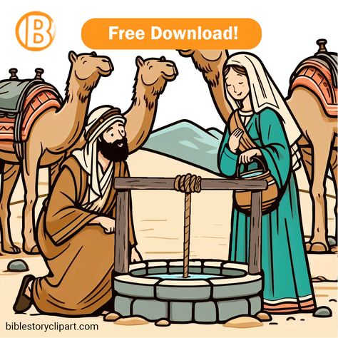 Abrahams Servant and Rebekah at the Well Rebecca At The Well Bible Craft, Isaac And Rebekah Craft, Rebekah And Isaac, Respectful Man, Isaac And Rebekah, Bible Clipart, Toddler Bible, The Servant, Kids Bible