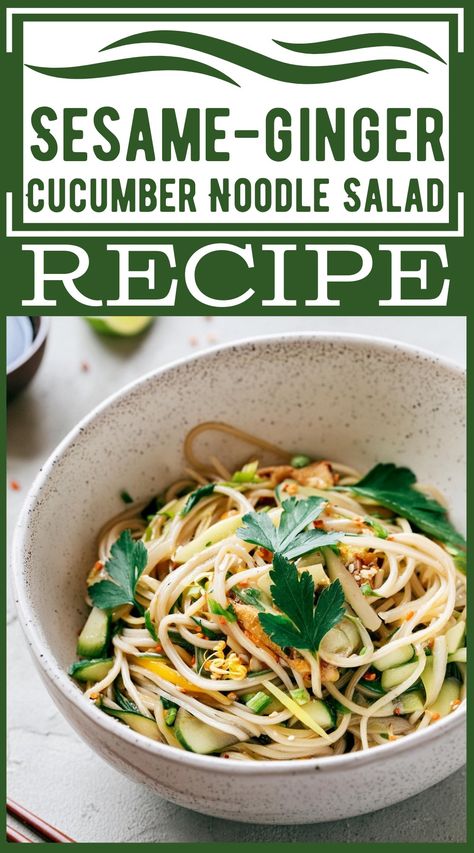 Sesame-ginger Cucumber Noodle Salad Recipe Cucumber Noodle Recipes, Cucumber Noodle Salad, Thai Mango Salad, Thai Crunch Salad, Ginger Scallion Sauce, Lobster Roll Recipes, Cucumber Noodles, Skirt Steak Recipes, Garlic Kale