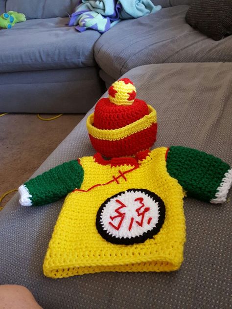 Baby Gohan from dragonball  z crocheted Dbz Crochet, Crochet Dragon Ball Z, Dragon Ball Z Crochet, Dragon Ball Crochet, Ball Crochet, Crochet Baby Projects, Crochet Baby Costumes, 3d Dragon, Compression Shirts