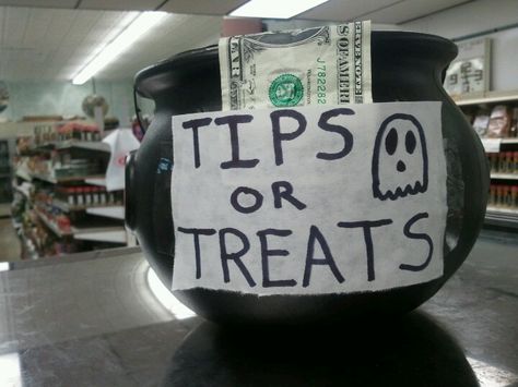 Halloween tip jar. Diy Tip Jar Ideas, Halloween Tip Jar, Tip Jar Ideas For Work, Diy Tip Jar, Cute Tip Jar Ideas For Work, Tip Jar, Tips Jar Ideas Funny, Tip Jar Ideas, Funny Tip Jars